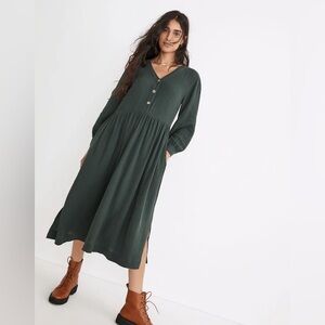 Madewell Dark Palm Green Lightspun Button Front Midi Dress